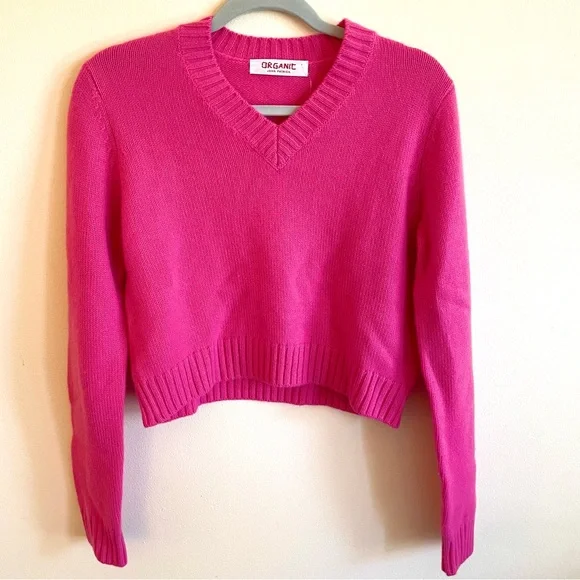 ORGANIC by John Patrick crop pullover V-neck cashmere sweater medium Minnie - Picture 4 of 8